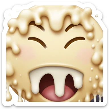 Emoji of a euphoric smiling drooling face with white milk dripping down the face  sticker