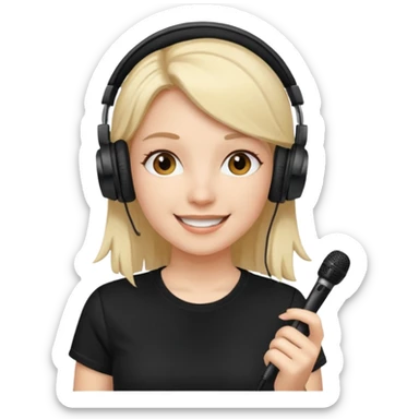 Female, happy, wearing headphone having mic, t-shirt 
 sticker