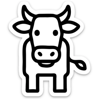 simple cow icon, minimalist and bold, clean black outlines, no fill, modern icon style sticker
