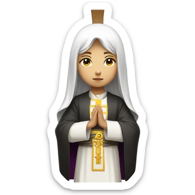 Young white ASIAN femail Priest, with Ankh on vestments, in prayer sticker