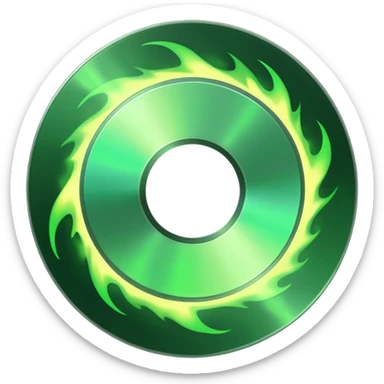 A minimalist CD disc with subtle green flames, glowing effect sticker