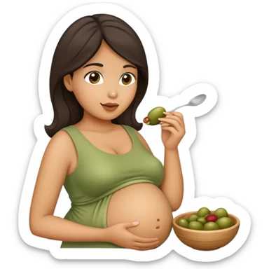 Pregnant Latina eating sticker