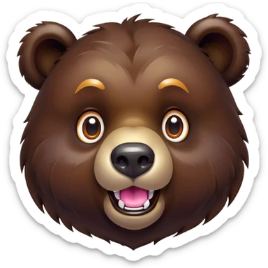 Cinematic Comical Bear Portrait Emoji, Head tilted dramatically with an exaggeratedly amused expression, featuring a striking, glossy dark brown fur with bold fur texture, wide, expressive eyes filled with playful disbelief, Simplified yet hilariously expressive features, highly detailed, glowing with a slightly sassy glow, high shine, dramatic yet playful, stylized with an air of cheeky wilderness mischief, bright and endearing, soft glowing outline, capturing the essence of a spirited and over-the-top bear, so meme-worthy it feels like it could roar its way into internet fame instantly! sticker