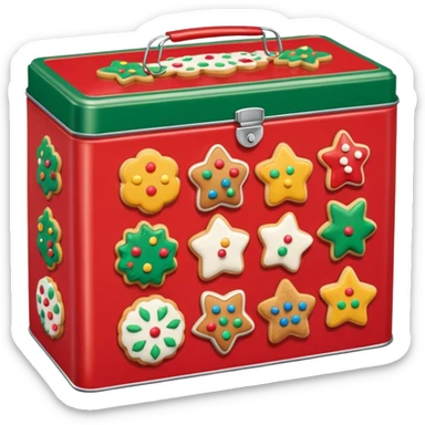 christmas biscuit and cookie tin with lots of different biscuits inside sticker