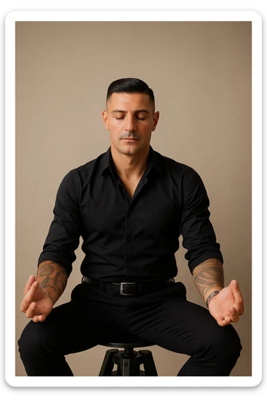 Uomo che applica la respirazione per calmare il suo sistema nervoso sticker