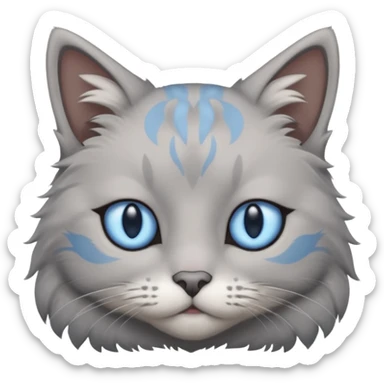 a gray cat with blue eyes on its FOREHEAD sticker
