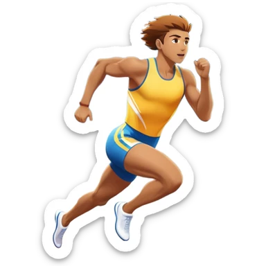 An icon featuring a vibrant stadium with cheering fans, bright lights, and a clear sky. an athlete sprinting on a track, with powerful strides and determination. The athlete's motion is dynamic, emphasizing speed and competition. sticker