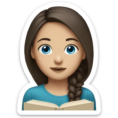 Brunette girl with Blue eyes and a book sticker