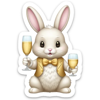 Easter bunny holding a glass of champagne sticker