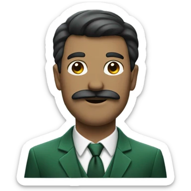 Guy with a square mustache and a dark greenish suit sticker
