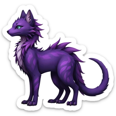 Kawaii dark purplish blackish edgy fantasy ethereal feline-vernid-sergal-fursona animal creature with a tufted tail full body with intricate markings  sticker