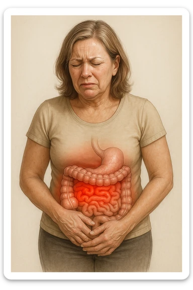 Donna in menopausa con intestino infiammato evidente immagine realistica sticker