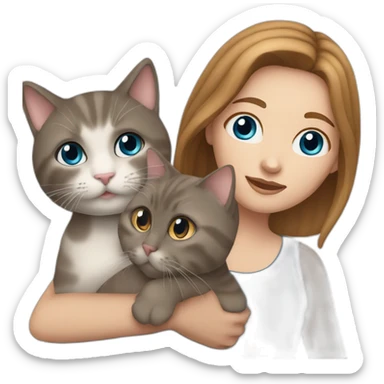 white girl with brown hair blue eyes holding 2 cats sticker