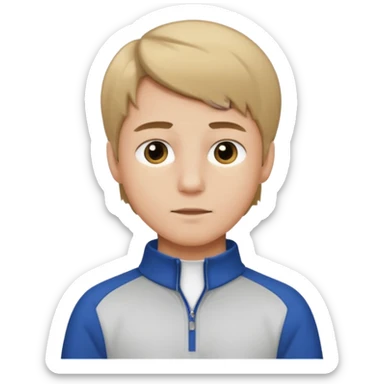 boy with dark blonde hair middle part with a quarter zip and a ' overhemd' underneath sticker