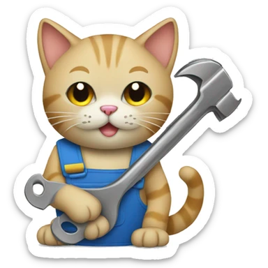 a cat with a wrench repairs a PC sticker