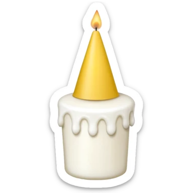 white candle with a party hat sticker