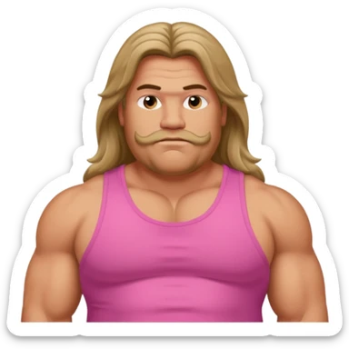 Long hair fat muscle men in pink tank top sticker