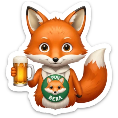 Un renard style manga qui tien une bierre marqué pmu-sama sticker