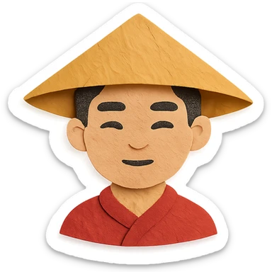 young Asian man with a rice hat sticker