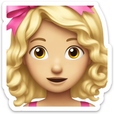 Surprised with blonde hair and pink ribbon and sparkling eyes sticker