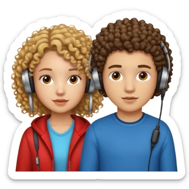 curly haired with headphones in girls and boys sticker