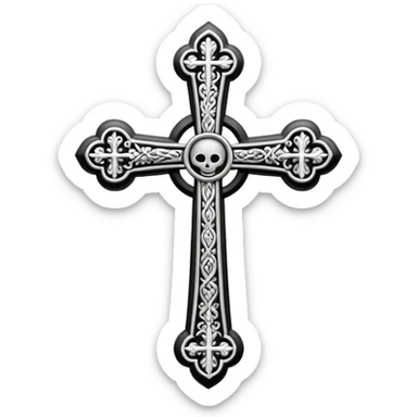 a black and white detailed cross sticker