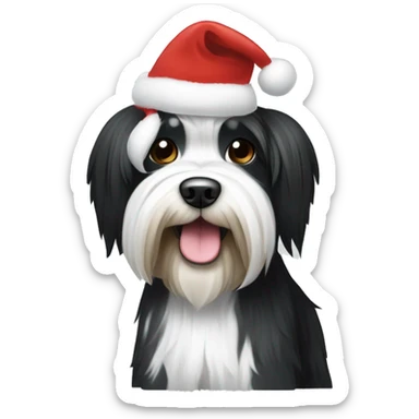 Black and white Tibetan terrier wearing a Christmas hat  sticker