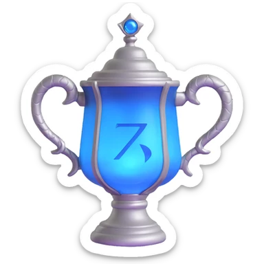 movie-accurate Triwizard Cup from Harry Potter with its iconic hexagonal shape, two large curved serpent handles, metallic silver with blue glow sticker