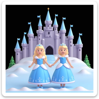 girls in a  snow princess dress, snow castle background sticker