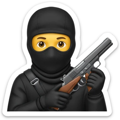 Un emoji con una balaclava negra con una pistola en la mano sticker