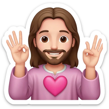 Happy Jesus forming a pink heart with fingers sticker