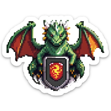 Shield badge with a fierce dragon protecting a computer, cybersecurity theme sticker
