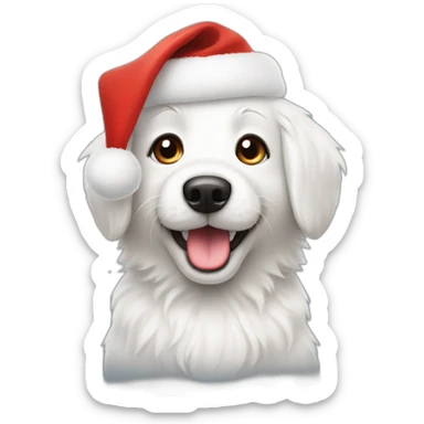 furry white happy dog with christmas hat sticker