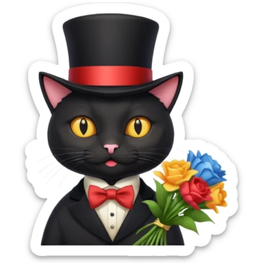 black cat silly with a bouquet gentleman sticker
