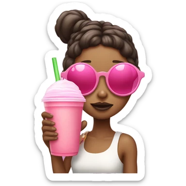 Girl drinking boba with pink heart sunglasses on the top of her head sticker