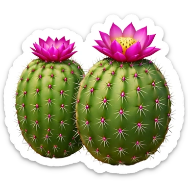 oval cactus fruit with bumpy spiny skin, shown whole and halved with bright magenta or yellow flesh, soft lighting, subtle shadows, emoji scale sticker