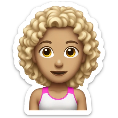 Brunette girl with blonde curly hair who does gym sticker