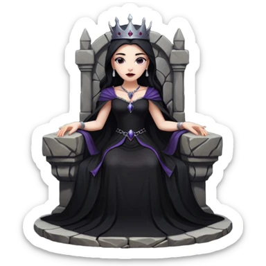 Dark queen seated on stone throne, relaxed dominance, heavy shadows, cold sticker