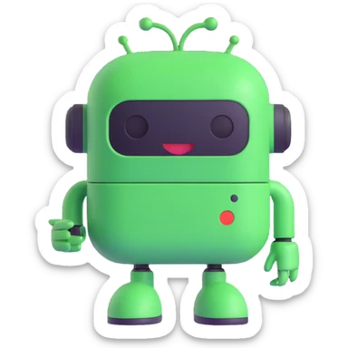 A green chat bot with a happy expression sticker