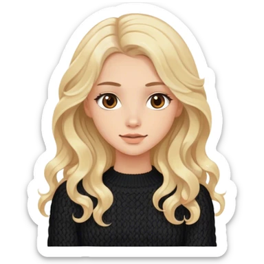 Blonde model with brown eyes, long wavy hair, black knitted sweater  sticker