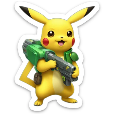 pikachu holding green raygun sticker