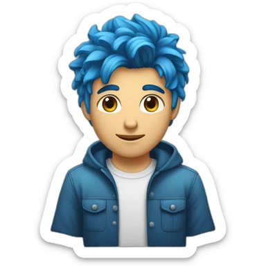 Un jeune homme avec les cheveux couper dégradé bas et teinture bleu sticker