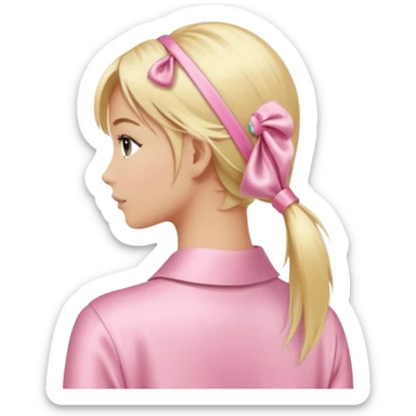 pastel pink satin hair tie worn on blonde hair sticker