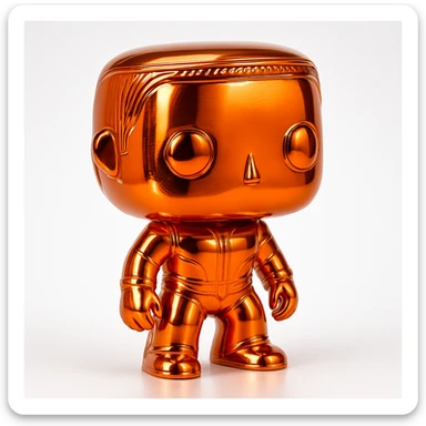 multiple Funko Pop inspired figures grouped, each in a different bold chrome color, glossy and eye-catching, playful arrangement sticker