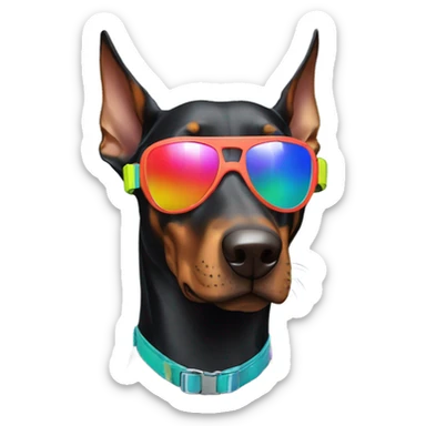 Black Doberman wearing colorful ski-goggles   sticker