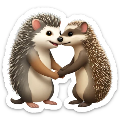 hedgehog and ferret holding hands sticker