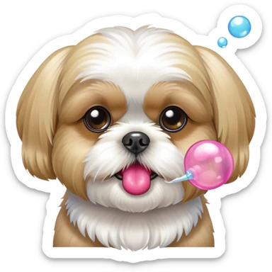 Blonde Shih tzu blowing bubble gum  sticker