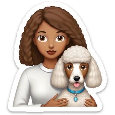 A brown-skinned woman with white standard poodle and straight hair sticker
