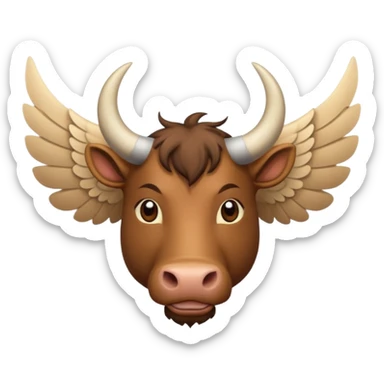 face on front view 4 legged winged ox emoji light brown body visible too with wings on back sticker