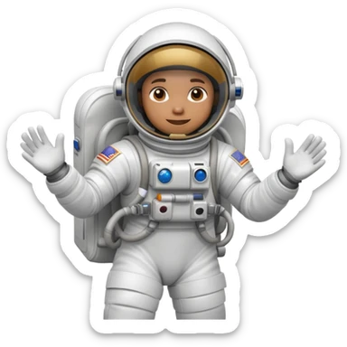 astronaut in white space suit with helmet, gloves and backpack floating in space sticker